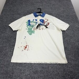 Polo Ralph Lauren Polo Shirt Mens XL White Cotton Fishing Graphic Splatter Style